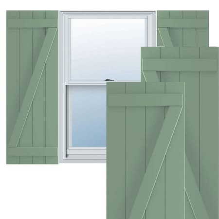 True Fit PVC, Four Board Joined Board-n-Batten Shutters W/Z-Bar, Track Green , 21 1/2W X 47H